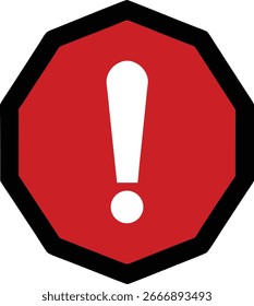 Sinal de aviso octogonal vermelho com um ponto de exclamação branco, isolado no fundo branco