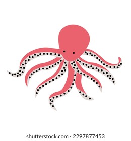 Roter Tintenfisch-Cartoon-Charakter. Cute Tintenfisch, flacher Vektorgrafik einzeln auf weißem Hintergrund. Wasserfauna. Tintenfisch-Symbol. Tierillustration für Zoo-Werbung, Naturkonzept, Kinderbuch zur EPS-Darstellung