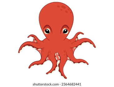 Red octopus cartoon character vector illustration isolated on white background