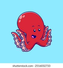 Ilustración de icono de Vector de dibujos animados de pulpo rojo. Concepto de criaturas marinas. Estilo plano de la historieta.