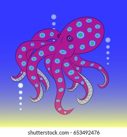 red octopus cartoon vector illustration  