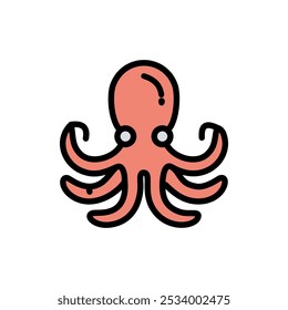 Red octopus color icon. Sea creature vector illustration.