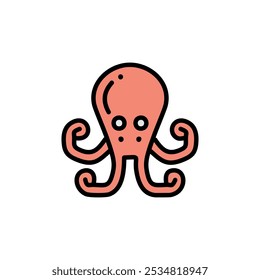 Red octopus color icon. Sea creature vector illustration. Marine animal symbol design.