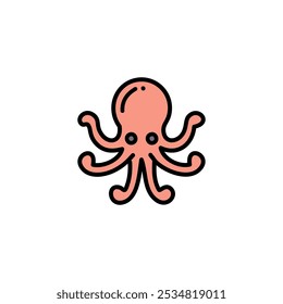 Red octopus color icon. Sea creature vector illustration.