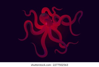 Red octopus composed. Marine animal digital concept. Vector illustration background. EPS