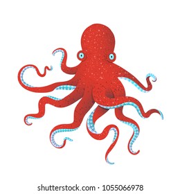 Red Octopus. Devilfish tentacles isolated graphic illustration. Vector cartoon.