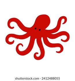 Red octopus icon isolated vector illustration. Hand drawn clip art on white background,
