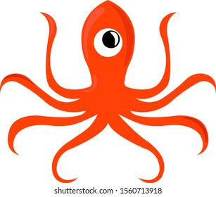 Red octopus, illustration, vector on white background.