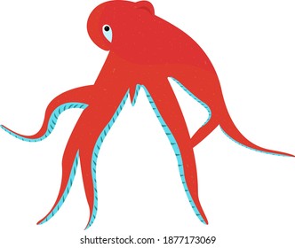 Red octopus, illustration, vector on white background
