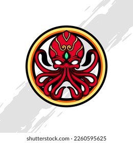Red Octopus in the Middle of a Golden Ring Mascot