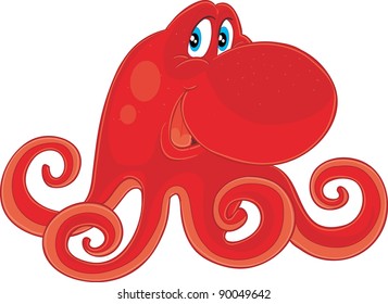 red octopus on white background
