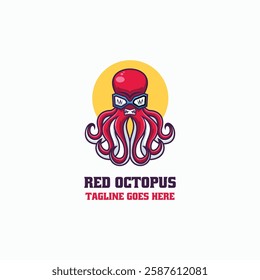 Red Octopus Simple Mascot Logo