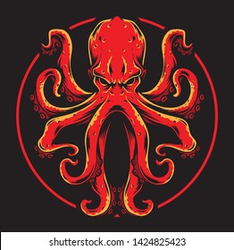 red octopus vector and logo