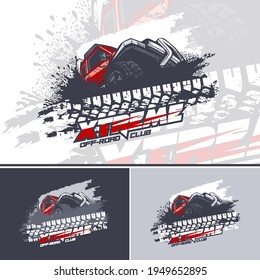Red Off Road car logo overcoming mud obstacles, logo in three versions.