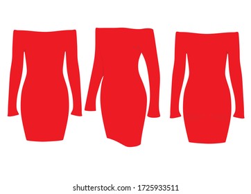 Red  off shoulder woman dress. vector illustration