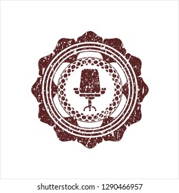 Red office chair icon inside distress rubber texture
