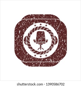 Red office chair icon inside distress rubber grunge texture stamp