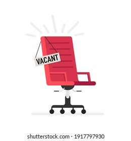 Red office chair and sign vacant. Business hiring and recruiting concept. Vector illustration.