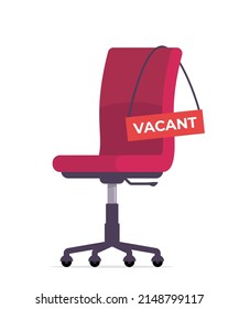 Red Office Chair And Sign Vacant. Business Hiring And Recruiting Concept. Vector Illustration