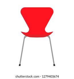 Red office chair vector flat icon front view. Comfortable relaxation sign interior furniture equipment nobody