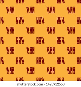 Red Office folders with papers and documents icon isolated seamless pattern on brown background. Office binders. Archives folder sign.  Vector Illustration