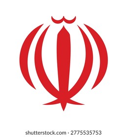 The red official emblem of Iran, combining four crescents and a sword into a tulip-shaped calligraphic design of the word Allah. A powerful symbol of Iranian identity, faith, and martyrdom.