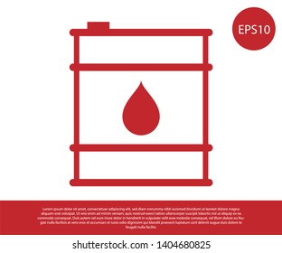 Red Oil barrel line icon isolated on white background. Oil drum container. For infographics, fuel, industry, power, ecology. Vector Illustration