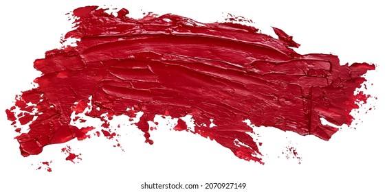 Red oil brush hand drawn stroke. Abstract varnish splash trace shape. Glossy oil paint smear long line eps 10 vector illustration on white background. 