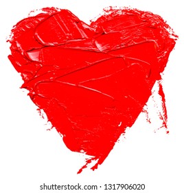 Red oil color hand drawn heart, isolated on white background, eps10 vector illustration.