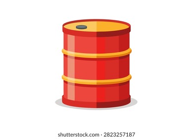 Red oil drum standing upright isolated on white background.