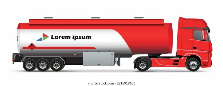 red oil gas chemical heavy trailer industry truck side view art design isolated vector white background element template