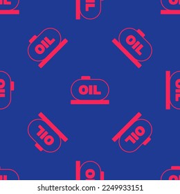 Red Oil tank storage icon isolated seamless pattern on blue background. Vessel tank for oil and gas industrial. Oil tank technology station.  Vector