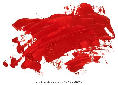 Red oil texture paint brush stroke, hand painted, isolated on white background. EPS10 vector illustration.