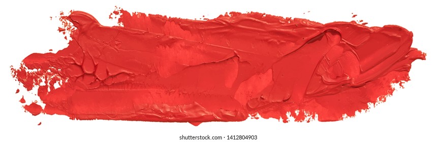 Red oil texture paint brush stroke, hand painted, isolated on white background. EPS10 vector illustration.