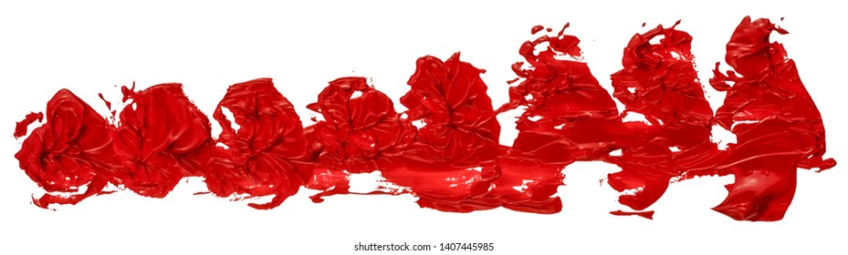 Red oil texture paint long brush stroke, hand painted, isolated on white background. EPS10 vector illustration.