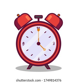 Red old alarm clock vector illustration. Flat cartoon style