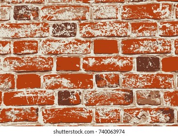 Red old grunge texture of brick wall. Vector illustration