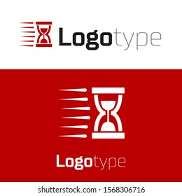Red Old hourglass with flowing sand icon isolated on white background. Sand clock sign. Business and time management concept. Logo design template element. Vector Illustration
