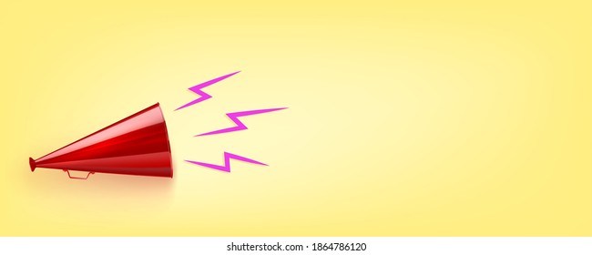 Altavoz rojo antiguo sobre fondo amarillo. Ilustración del vector 3d