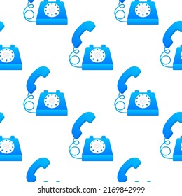 Red old phone in classic style on white background. pattern vector illustration