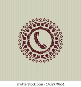 Red old phone icon inside grunge seal