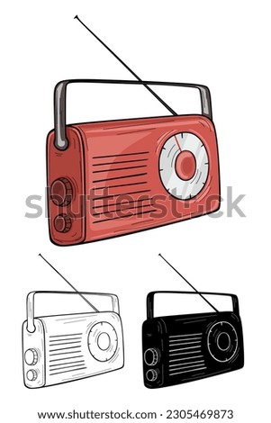 Red old radio tuner. Vector illustration