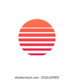 Red Old retro vintage sun circle. Logo design sunrise sunset.