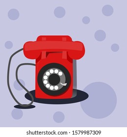 red old telephone vector icon, old telephone with cartoon style.