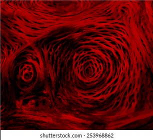 Red old tree bark texture shaped as owl eyes. Vector background