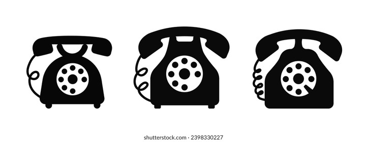Red old vintage retro telephone icon. Classic vintage ring phone silhouette