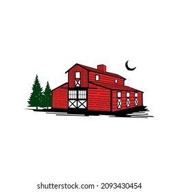Red old wooden barn vector illustration