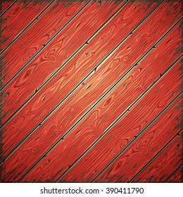 Red old wooden painted vector wall diagonal. Vintage retro background. Editable pattern in swatches.