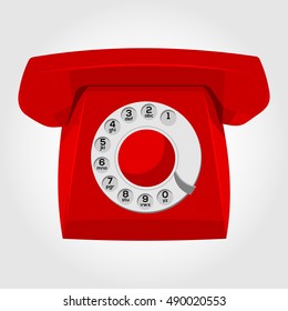 Red old-fashioned phone. Vector Illustration 
