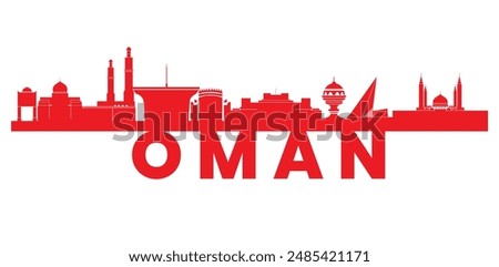 Red Oman Skyline with Bold Typography Featuring Iconic Buildings